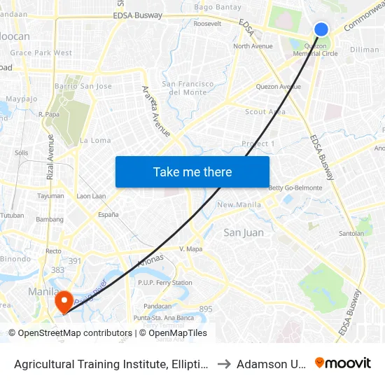 Agricultural Training Institute, Elliptical Rd, Quezon City to Adamson University map