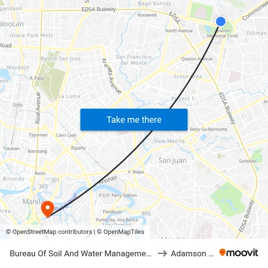 Bureau Of Soil And Water Management, Elliptical Rd, Quezon City to Adamson University map