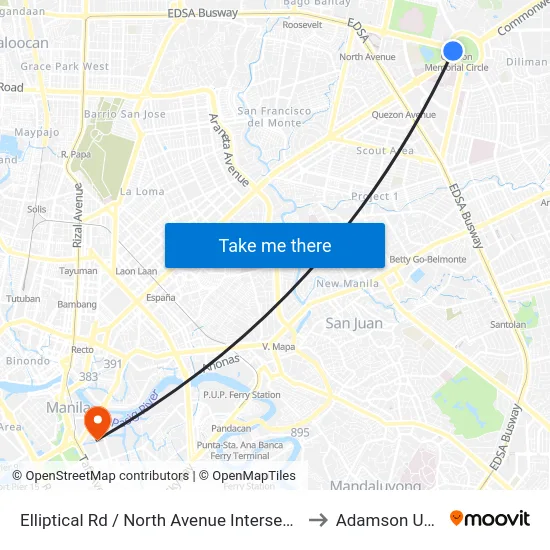 Elliptical Rd / North Avenue Intersection, Quezon City to Adamson University map