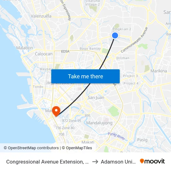 Congressional Avenue Extension, Quezon City to Adamson University map