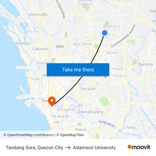 Tandang Sora, Quezon City to Adamson University map