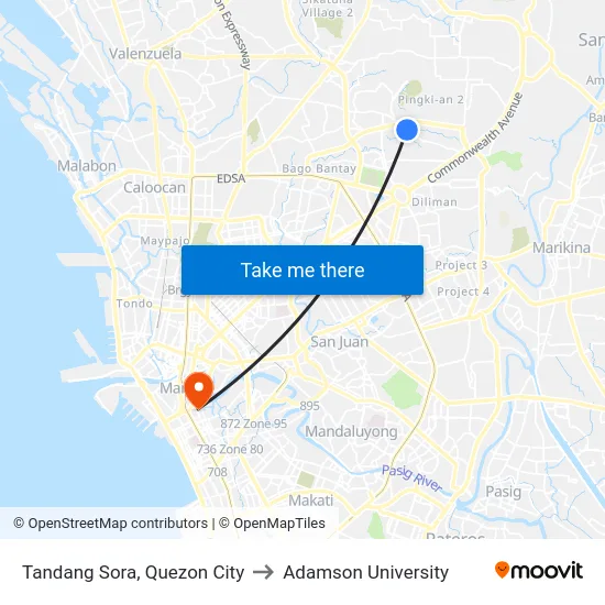 Tandang Sora, Quezon City to Adamson University map