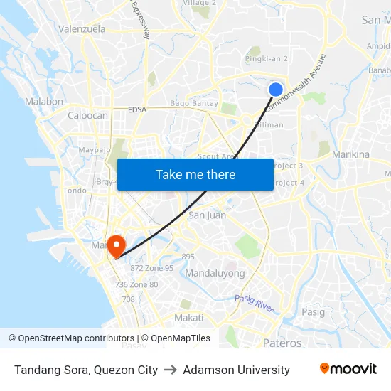 Tandang Sora, Quezon City to Adamson University map