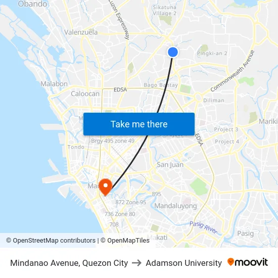 Mindanao Avenue, Quezon City to Adamson University map