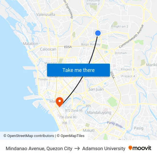 Mindanao Avenue, Quezon City to Adamson University map