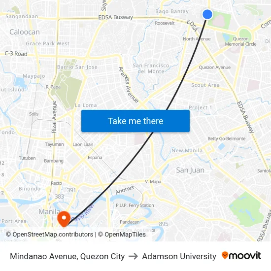 Mindanao Avenue, Quezon City to Adamson University map