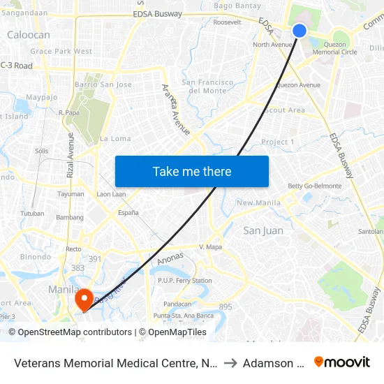 Veterans Memorial Medical Centre, North Avenue, Quezon City to Adamson University map