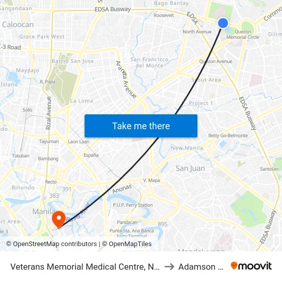 Veterans Memorial Medical Centre, North Avenue, Quezon City to Adamson University map