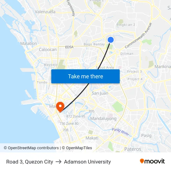Road 3, Quezon City to Adamson University map