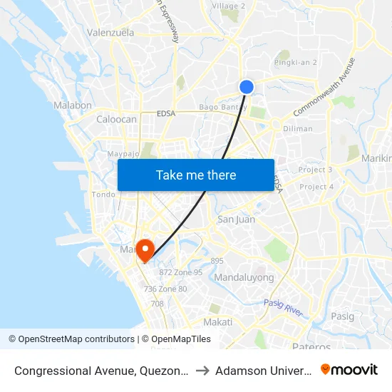 Congressional Avenue, Quezon City to Adamson University map
