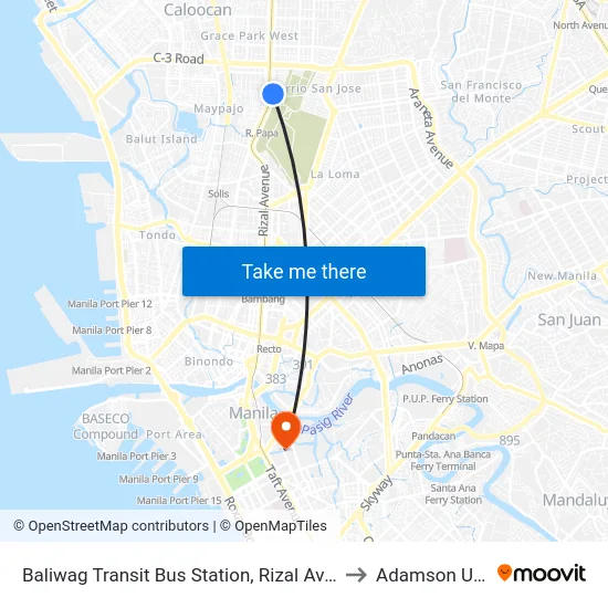 Baliwag Transit Bus Station, Rizal Avenue, Caloocan City to Adamson University map