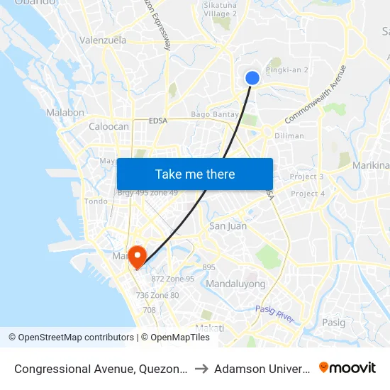 Congressional Avenue, Quezon City to Adamson University map