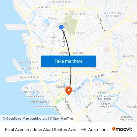 Rizal Avenue / Jose Abad Santos Avenue Interchange, Caloocan City to Adamson University map