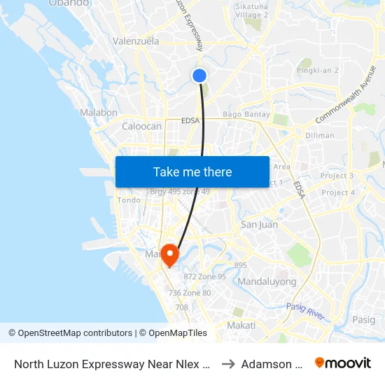 North Luzon Expressway Near Nlex Complex, Caloocan City to Adamson University map