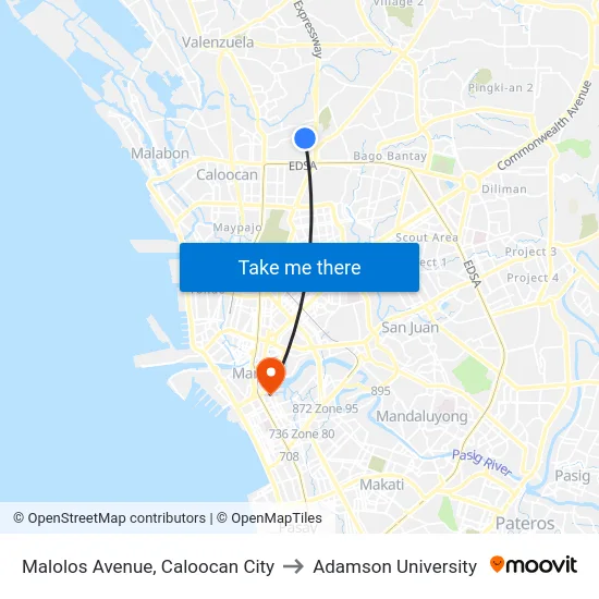 Malolos Avenue, Caloocan City to Adamson University map