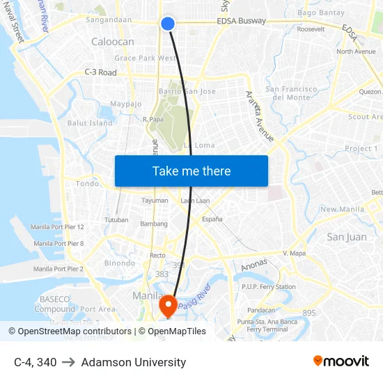 C-4, 340 to Adamson University map
