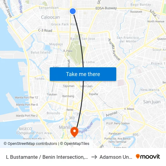 L Bustamante / Benin Intersection, Caloocan City to Adamson University map