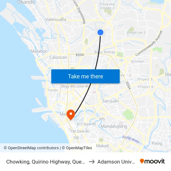 Chowking, Quirino Highway, Quezon City to Adamson University map