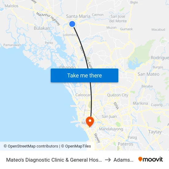 Mateo's Diagnostic Clinic & General Hospital, Governor Fortunato Halili Avenue, Bocaue to Adamson University map