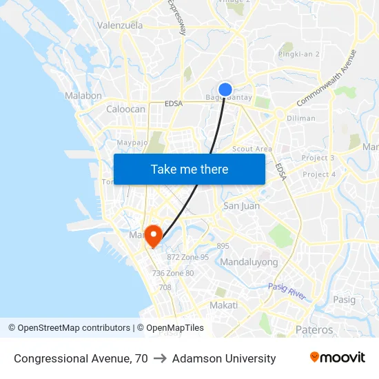 Congressional Avenue, 70 to Adamson University map