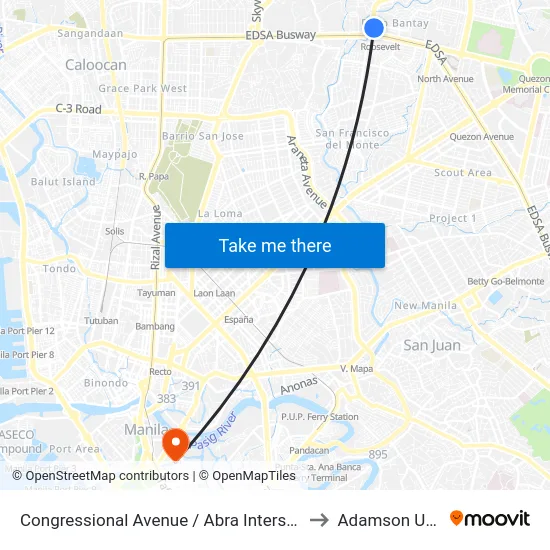 Congressional Avenue / Abra Intersection Quezon City to Adamson University map