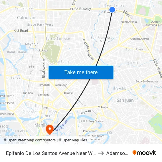 Epifanio De Los Santos Avenue Near Walter Mart Service Road, Quezon City to Adamson University map