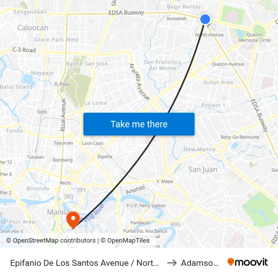 Epifanio De Los Santos Avenue / North Avenue Intersection, Quezon City to Adamson University map