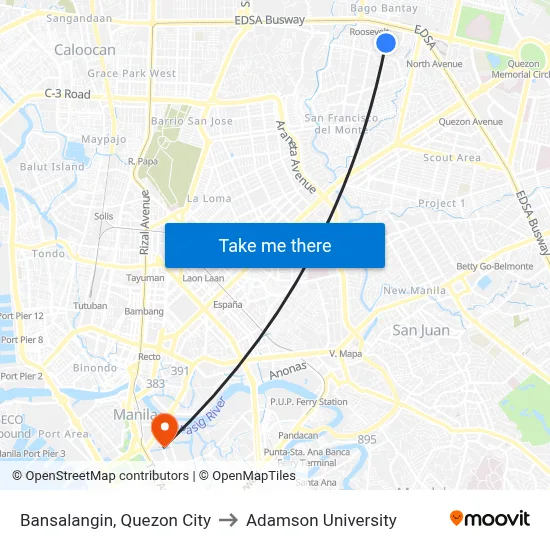 Bansalangin, Quezon City to Adamson University map