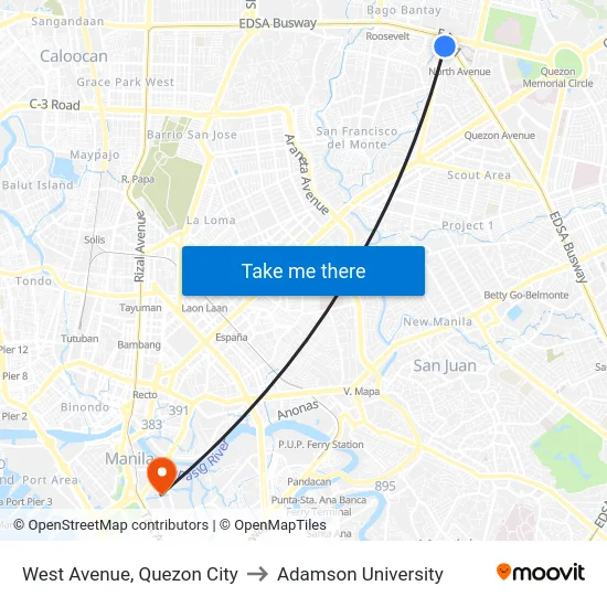 West Avenue, Quezon City to Adamson University map