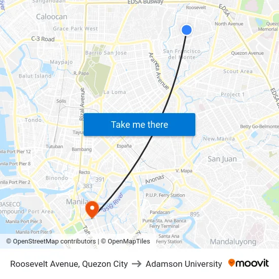 Roosevelt Avenue, Quezon City to Adamson University map