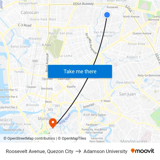 Roosevelt Avenue, Quezon City to Adamson University map
