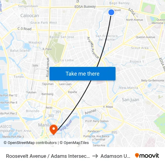 Roosevelt Avenue / Adams Intersection, Quezon City to Adamson University map