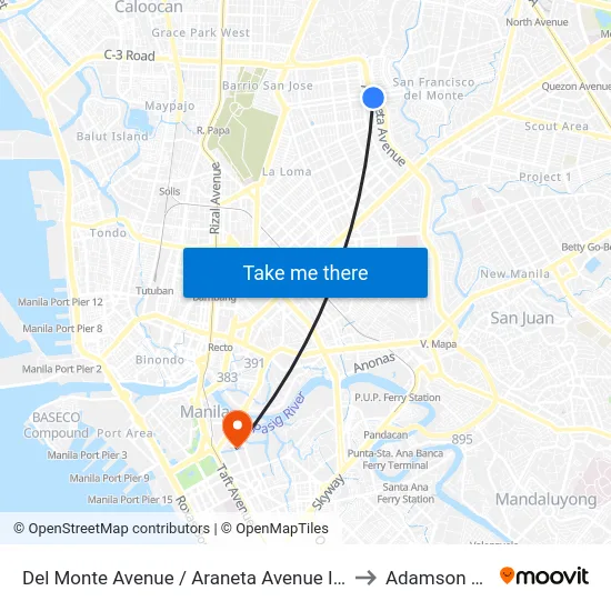 Del Monte Avenue / Araneta Avenue Intersection, Quezon City to Adamson University map