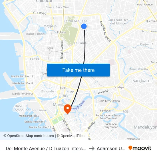 Del Monte Avenue / D Tuazon Intersection, Quezon City to Adamson University map