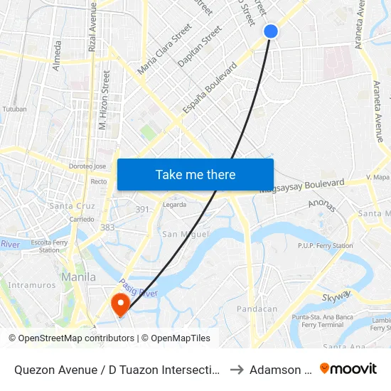 Quezon Avenue / D Tuazon Intersection West Bound, Quezon City to Adamson University map
