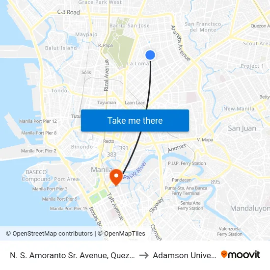 N. S. Amoranto Sr. Avenue, Quezon City to Adamson University map