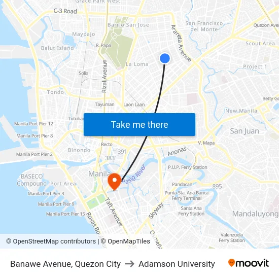 Banawe Avenue, Quezon City to Adamson University map