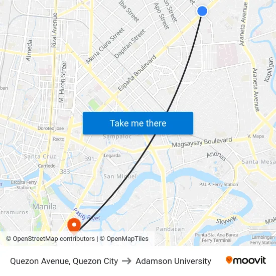 Quezon Avenue, Quezon City to Adamson University map