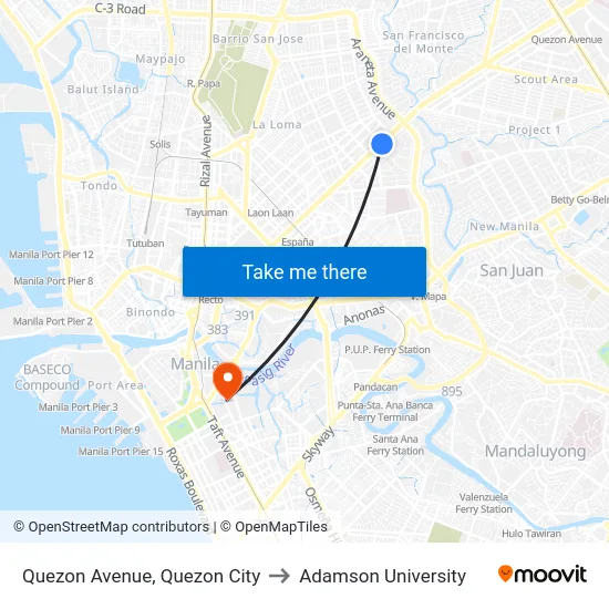 Quezon Avenue, Quezon City to Adamson University map