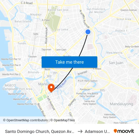 Santo Domingo Church, Quezon Avenue, Quezon City to Adamson University map