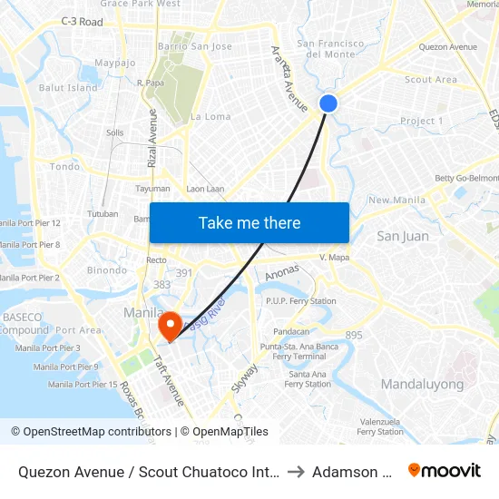 Quezon Avenue / Scout Chuatoco Intersection, Quezon City to Adamson University map