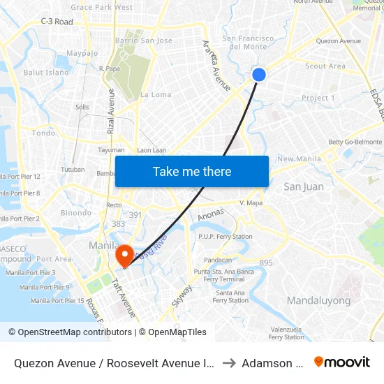 Quezon Avenue / Roosevelt Avenue Intersection, Quezon City to Adamson University map