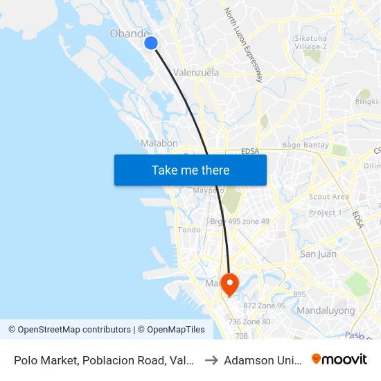 Polo Market, Poblacion Road, Valenzuela City to Adamson University map