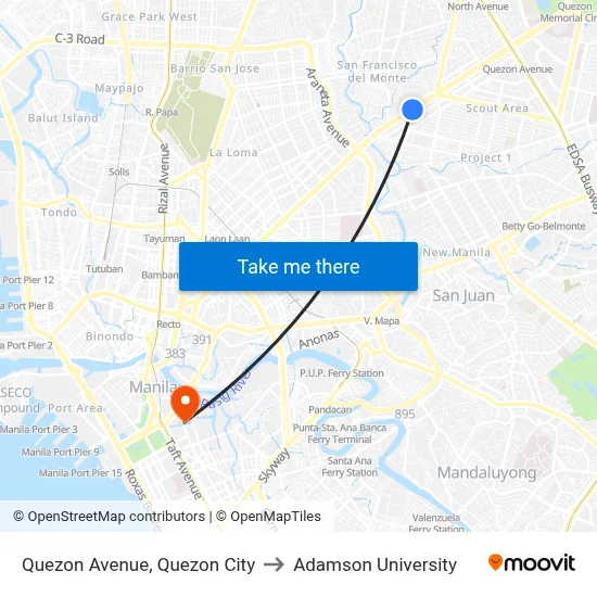 Quezon Avenue, Quezon City to Adamson University map
