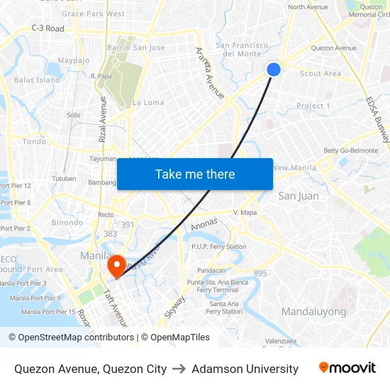 Quezon Avenue, Quezon City to Adamson University map