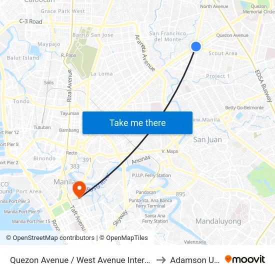 Quezon Avenue / West Avenue Intersection, Quezon City to Adamson University map