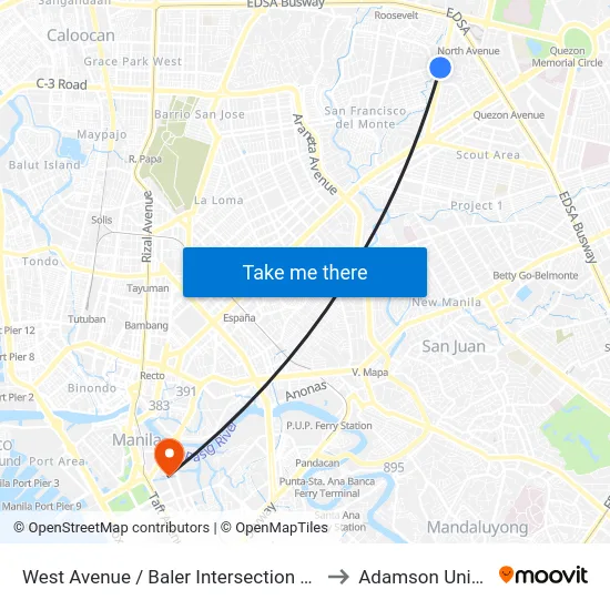 West Avenue / Baler  Intersection Quezon City to Adamson University map