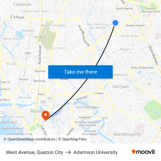 West Avenue, Quezon City to Adamson University map