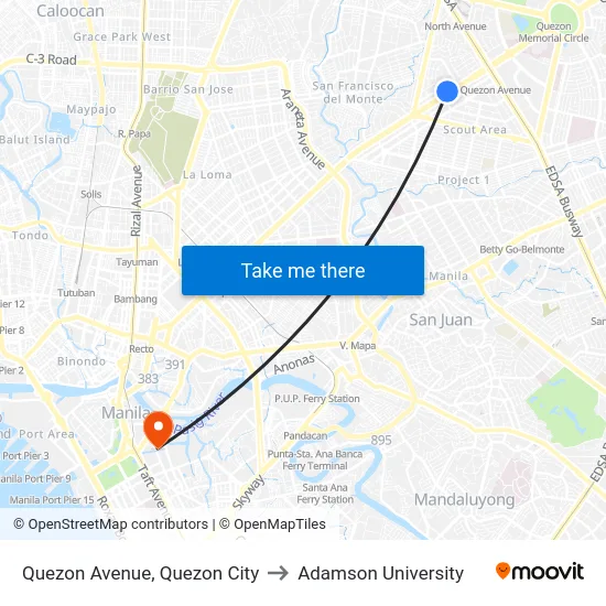 Quezon Avenue, Quezon City to Adamson University map