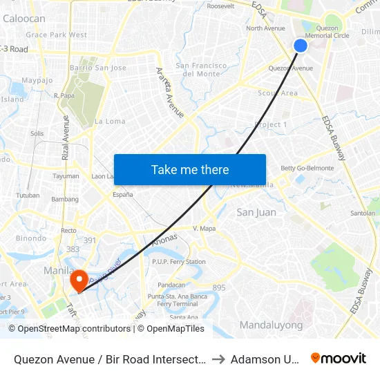 Quezon Avenue / Bir Road Intersection, Quezon City to Adamson University map